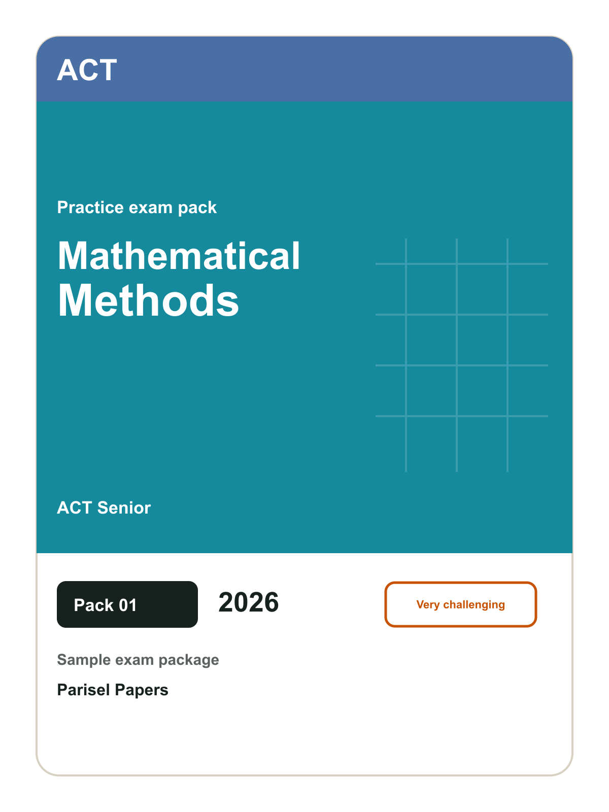 ACT Senior Mathematical Methods practice pack 01 cover (2026)