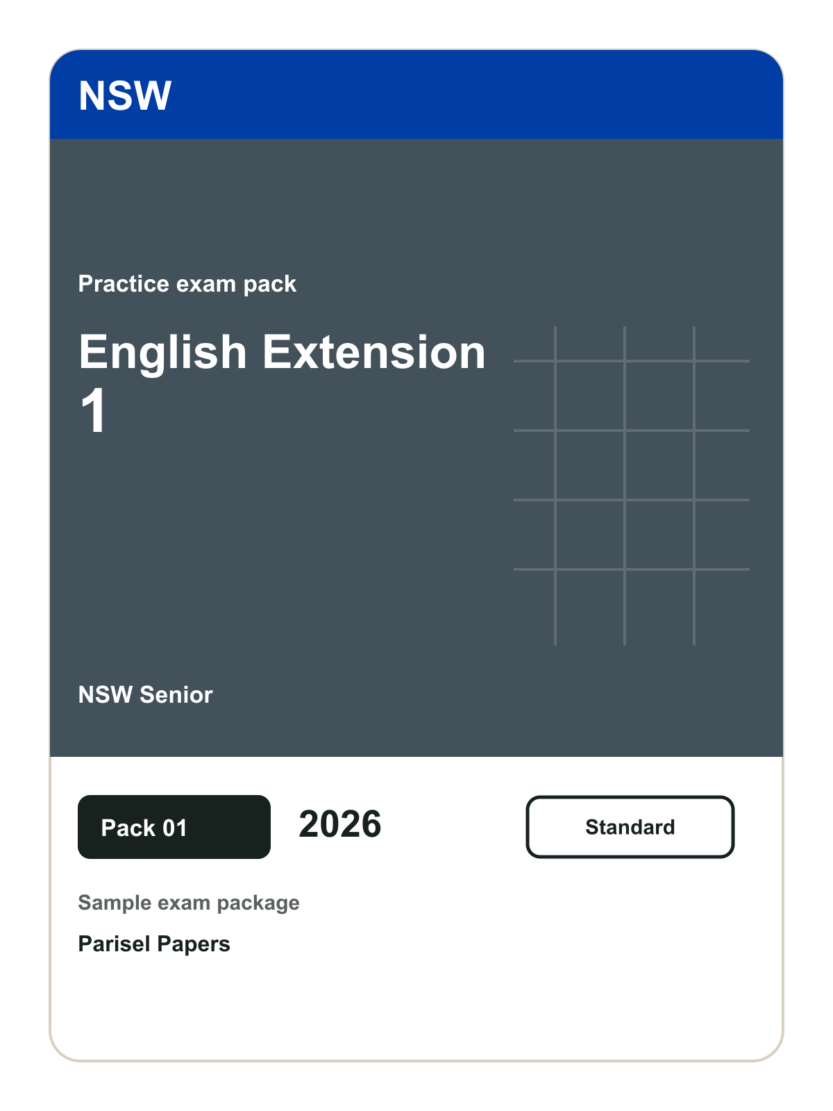 NSW Senior English Extension 1 practice pack 01 cover (2026)