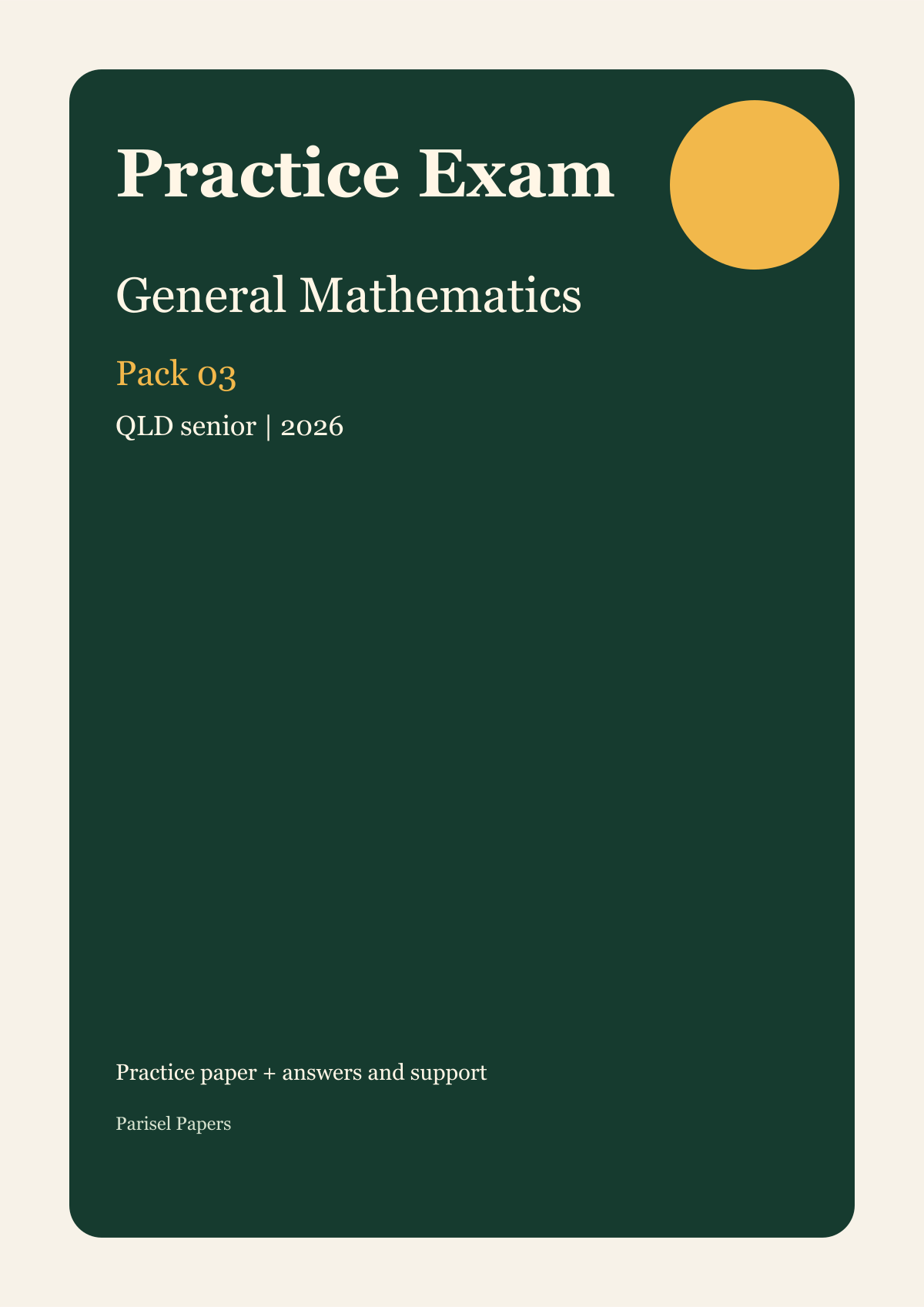 QLD senior General Mathematics Practice Exam Pack 03 (2026) cover