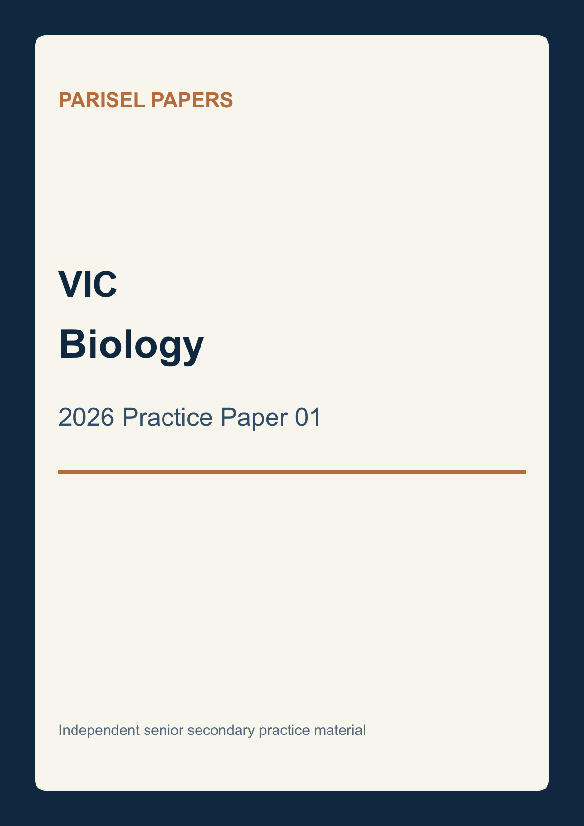 VIC Biology 2026 Practice Paper 01 cover