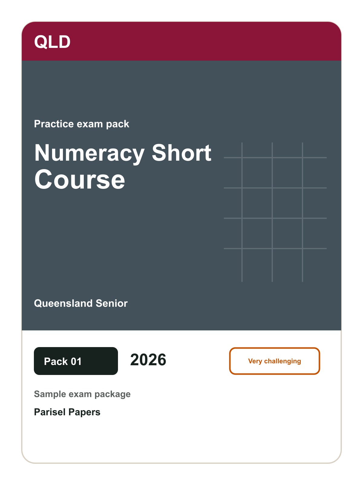 Queensland Senior Numeracy Short Course practice pack 01 cover (2026)