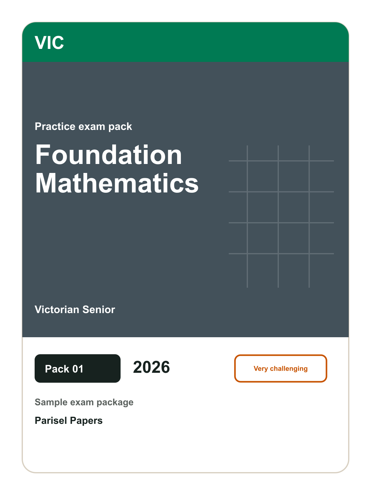 Victorian Senior Foundation Mathematics practice pack 01 cover (2026)