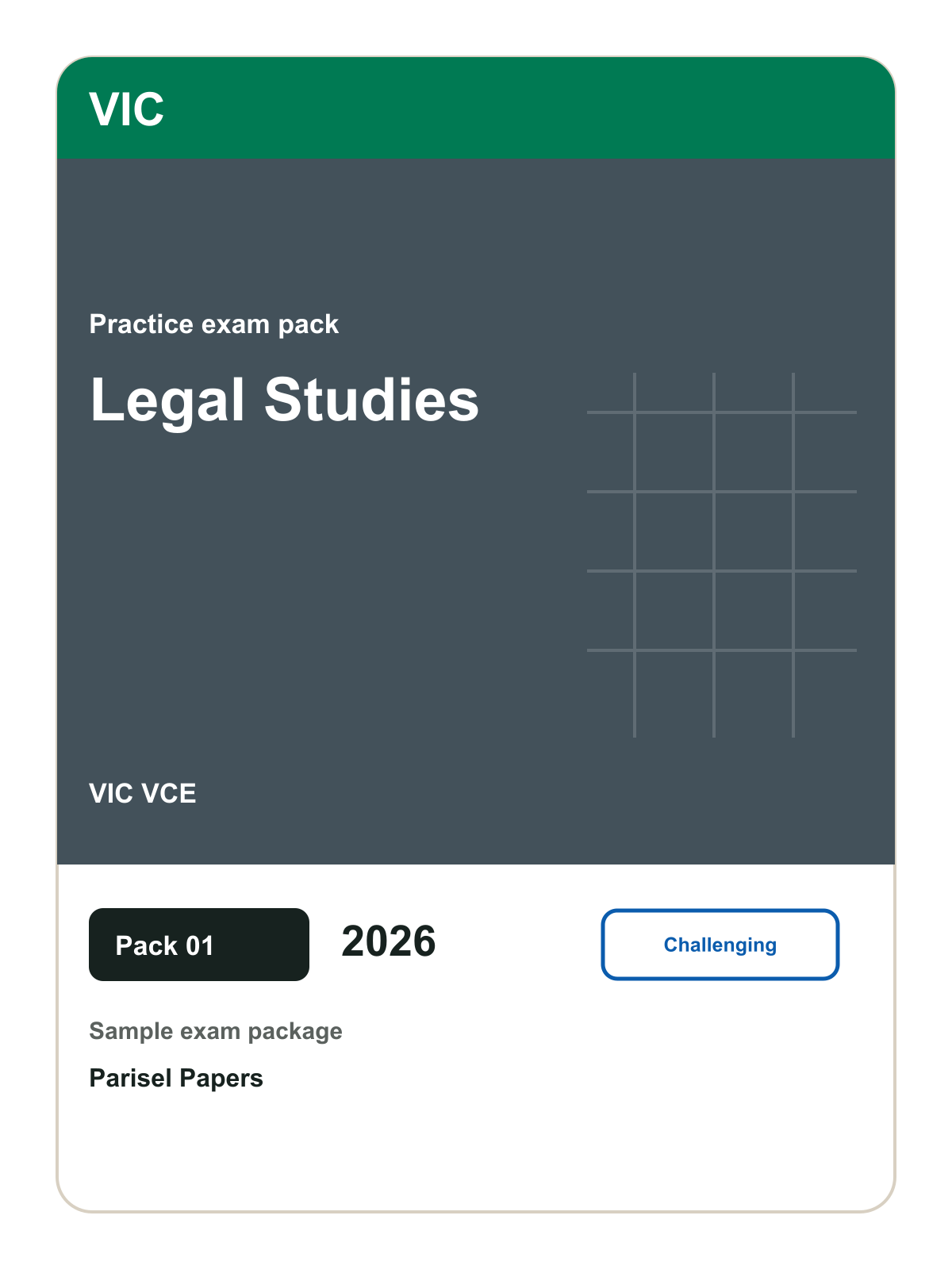 Parisel product cover exam-vic-vce-legal-studies-paper-01-2026-e1